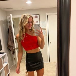 Red one shoulder crop top